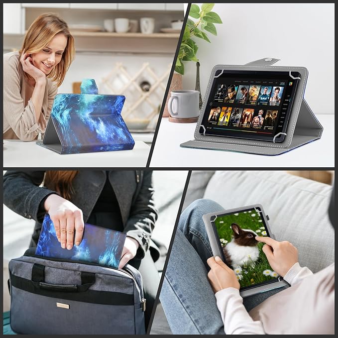 DETUOSI Universal 8.0 inch Tablet Case 8.7 inch Tablet Cover Travel Portable Protective Folio PU Leather Stand Shell Case【with 4 Fixed Rings】for All Kinds of 8.0-8.7 inch Android/iOS/Windows Tablets