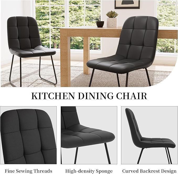 Dining Chairs Set of 2, Modern Kitchen Faux Leather Dining Room Chair for Kitchen Living Dining Room (2 Black)