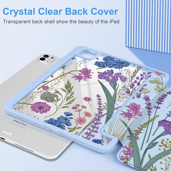 DONGKE for iPad Pro 11-Inch Case (M5 2025 / M4 2024) 6th/5th Generation [Auto Sleep/Wake &amp Pencil Pro Holder] Clear Acrylic Back Smart Trifold Stand Cover Bear &amp Cherry