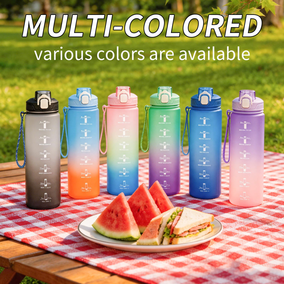 YC Kitchen 32oz Motivational Water Bottle with Straw & Carrying Strap