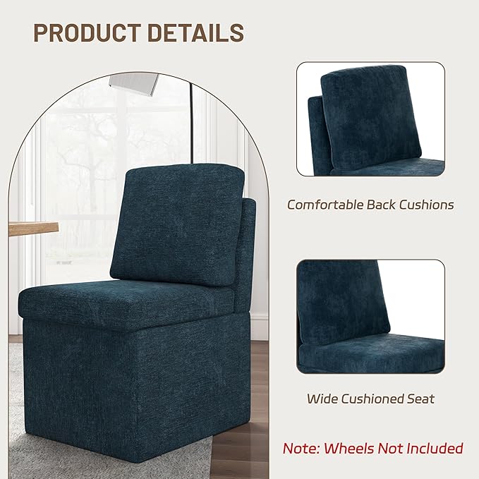 VKNOW Upholstered Dining Chairs Set of 4, Modern Kitchen Chairs with Storage, Linen Armchair Dinner Chair for Kitchen Dining Room Office Bedroom, Navy Blue