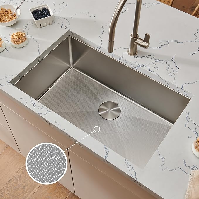 Ruvati Hex Bottom 30-inch Scratch Resistant Embossed Texture Kitchen Sink Stainless Steel - RVH7630