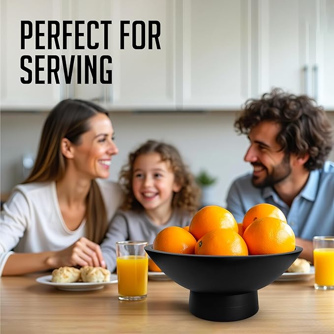 Black Pedestal Bowl - 12 Inch, Wide Black Footed bowl as Fruit, Key, Decorative, Candy Holder or Centerpiece, Wooden Bowl Decorative for Kitchen, Dining Table & Modern Home Accessories