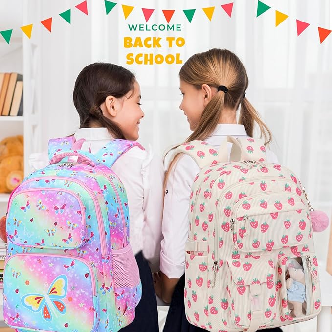Corduroy Bow Backpack for Girls Teens School Bookbag with Lunch Box Pencil Case Laptop Sleeve Elementary Middle School Bag, Bow Tie-Purple