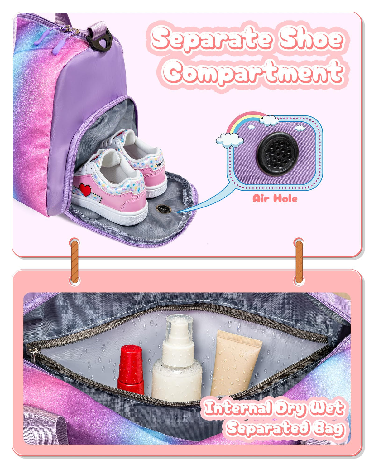 Vogewood Gifts for Granddaughter-Girl Gym Dance Bag with Shoe Compartment