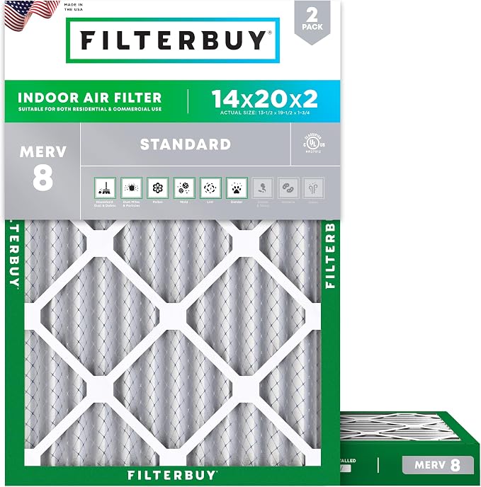 Filterbuy 14x20x2 Air Filter MERV 8 Essential Dust & Allergy Defense,