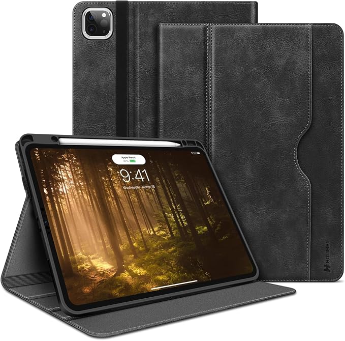 Case for iPad Pro 13 inch Case M5 2025/M4 2024 with Pencil Holder | Supports Pencil Pro/Pencil Auto Sleep/Wake Function Vegan Leather Smart Stand Cover (Black)