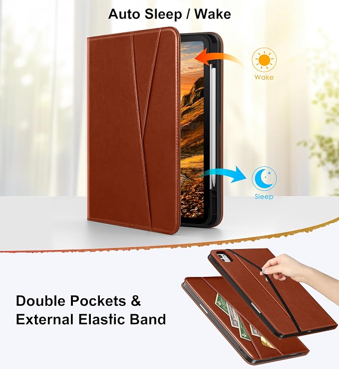 DTTO for iPad Pro 13 Inch Case M5 / M4 (2025/2024) Brown | 360 Degree Rotating Premium Faux Leather Folio Stand Cover with Pencil Holder Auto Sleep/Wake Multiple Angles