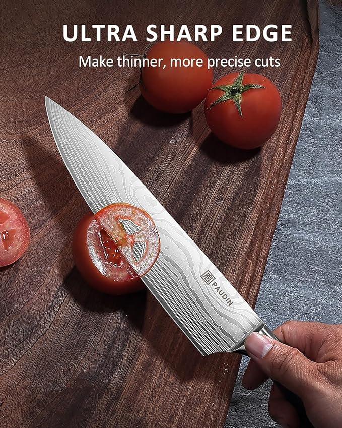PAUDIN Knife Set, 5PCS Kitchen Knife Set without Block, Stainless Steel Chef Knife Set with Pakkawood Handle, Professional Kitchen Gift Sets for Cooking Lovers & Farther's Day
