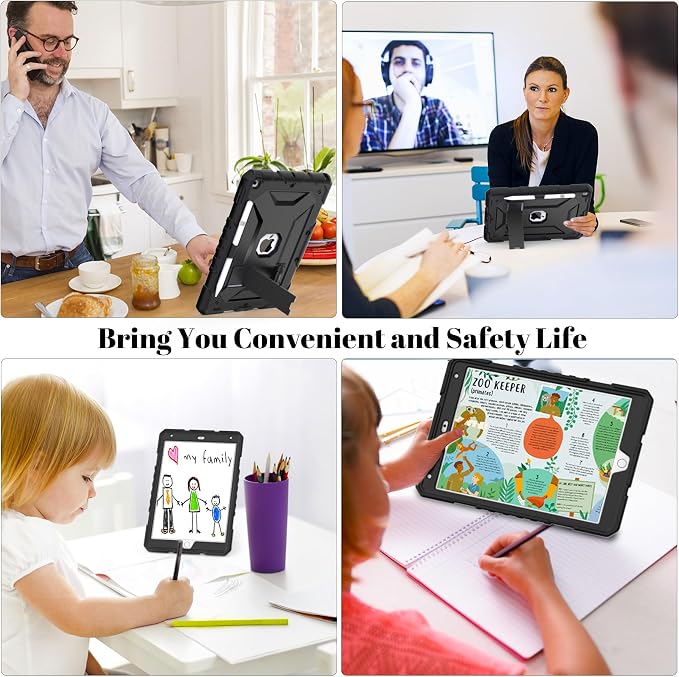 TIMISM Case for iPad 9th/8th/7th Generation(2021/2020/2019) Heavy Duty Military Grade Shockproof Rugged Protective 10.2 Cover with Built-in Stand for iPad 9 8 7 Gen Black+Green