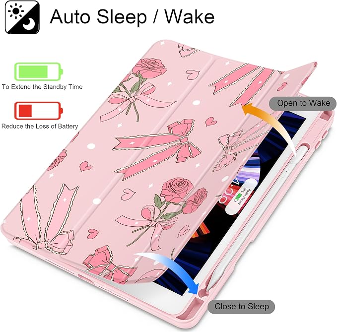 Tuiklol for iPad 10.2 inch 9th / 8th / 7th Gen 2021 2020 2019 Release Case | Built in Pencil Holder - TPU Protection Trifold Stand Stand Clear Back Tablet Cover With Auto Wake/Sleep Blue berries