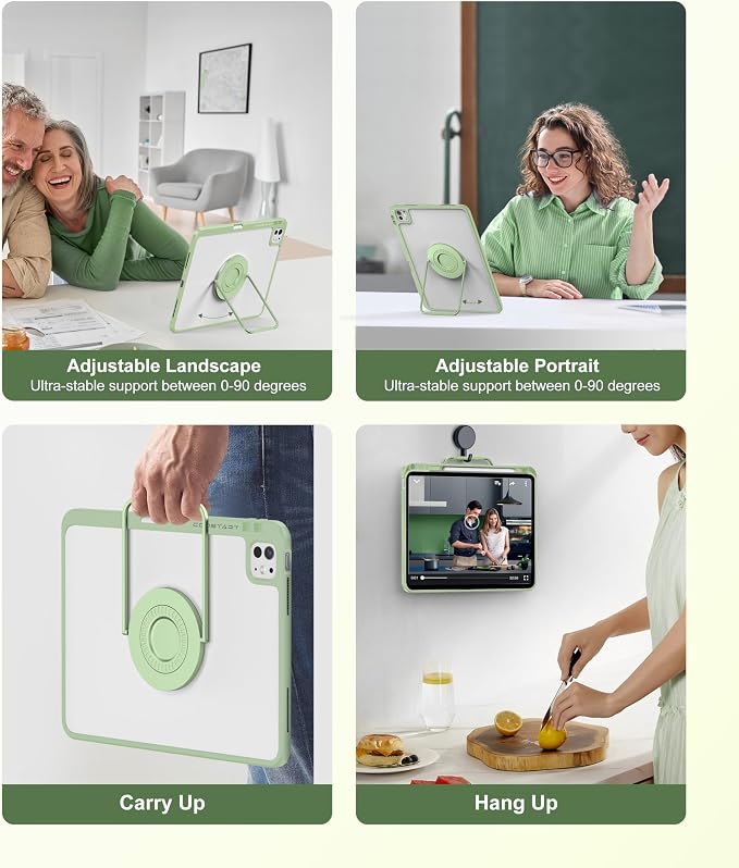 Rotating Case for iPad Pro 11 inch 2024 5th Generation (M4) with Pencil Holder 360 Degree Rotating Stand for Portrait/Landscape/Hanging Modes Ultra-Light Protective Case with Stable Stand Green