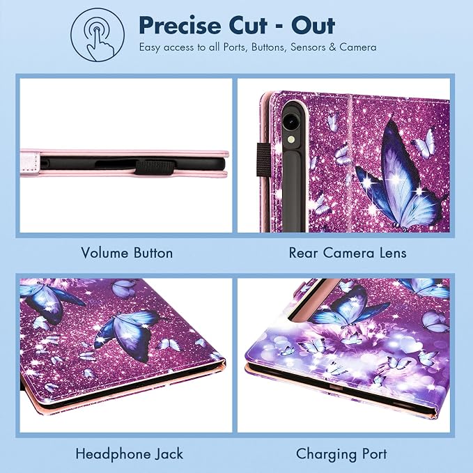 Dteck for Samsung Galaxy Tab S10+/S9+/S8+/S7 FE/S7 Plus Case with S Pen Holder Shockproof Stand Smart Folio Protective Auto Sleep/Wake Cover Fairy Butterfly