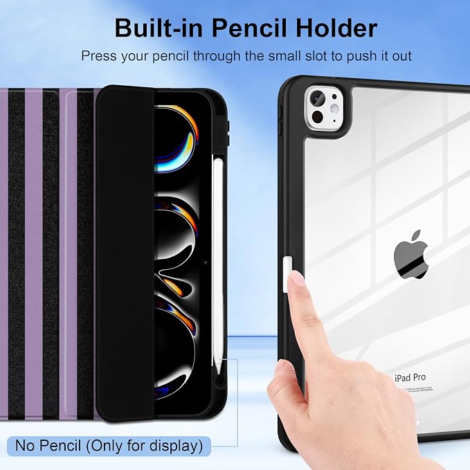 DONGKE for iPad Pro 11-Inch Case (M5 2025 / M4 2024) 6th/5th Generation [Auto Sleep/Wake &amp Pencil Pro Holder] Clear Acrylic Back Smart Trifold Stand Cover Bear &amp Cherry