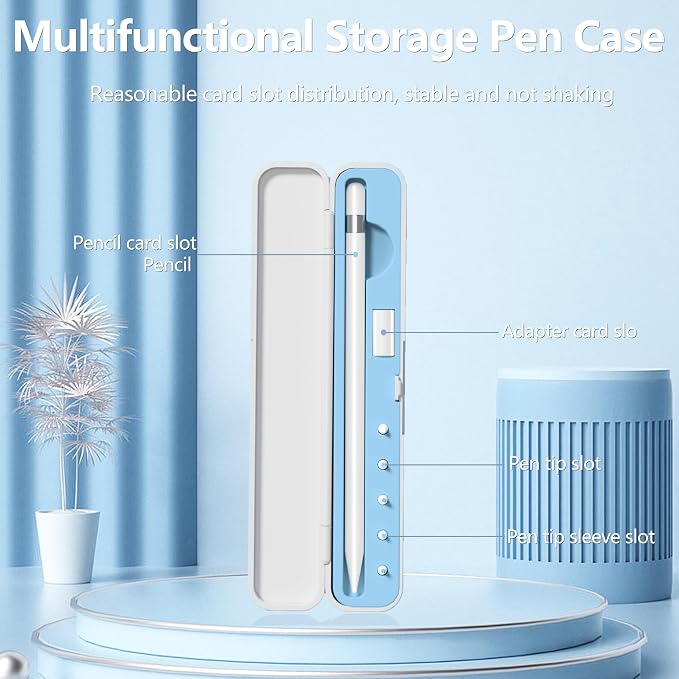 Inesore for Apple Pencil Case with 5 Pcs Replacement Tips (Blue) | Lndependent Storage Slots Contains 5 Pen Tips Soft Silicone Lining Fit Apple Pencil Pro /1/2/USB-C Compact Easy Carrying