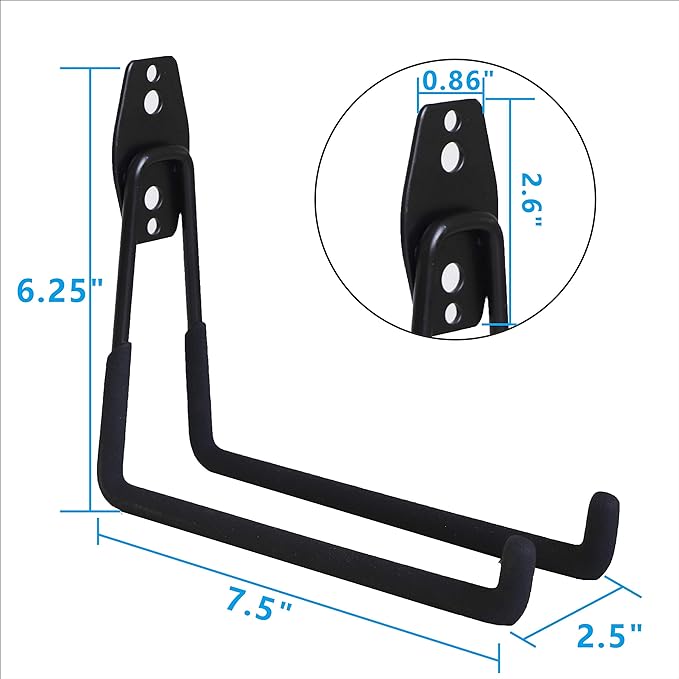 Garage Hooks, 4 Pack Wall Mount Storage Hanger with 2 Extension Cord Holder Organizer, Heavy-Duty 7.5 inch Long Hooks for Ladder, Ski, Sports, Utility, Garden Tool, Hose Storage Rack Organizer