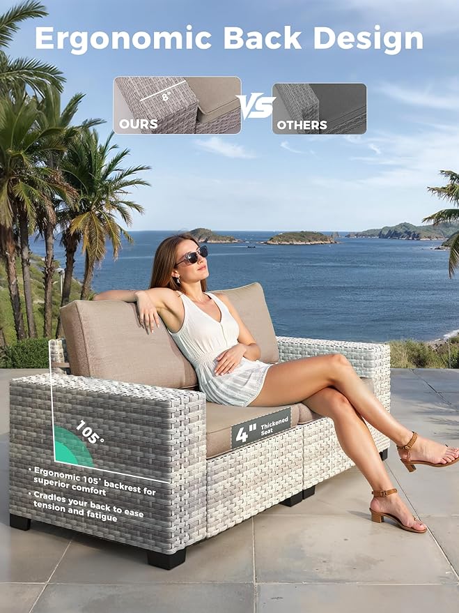 13 Piece Outdoor Wicker Rattan Sectional Sofa Set with 55,000 BTU Fire Pit Table, 10-Seats with 4" Thickened Cushions & Coffee Table, All-Weather PE Rattan for Garden, Backyard, Porch, Beige