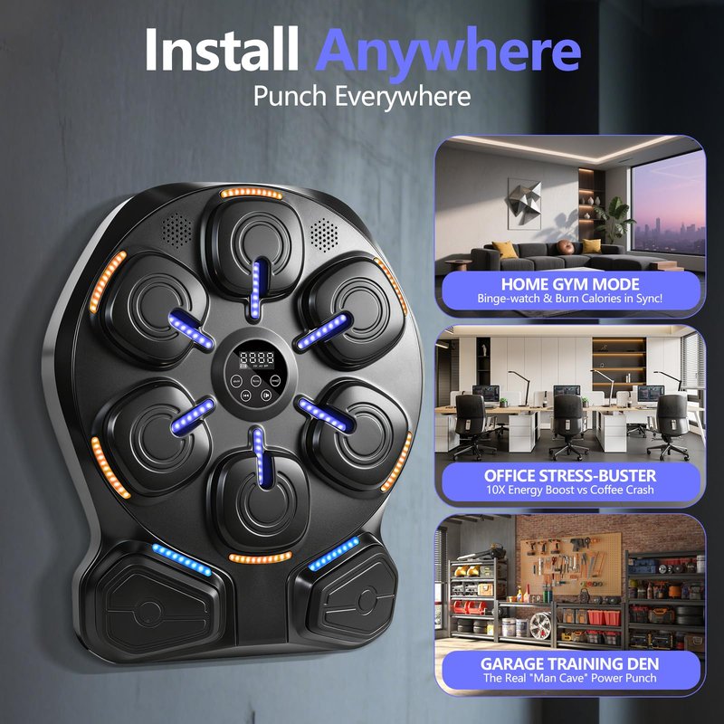 Smart Music Boxing Machine with LED Lights & Bluetooth Speaker – Interactive Punching Bag for Fitness, Rhythm Training & Stress Relief – Home Gym Equipment for Adults and Child with 8 Hitting Points