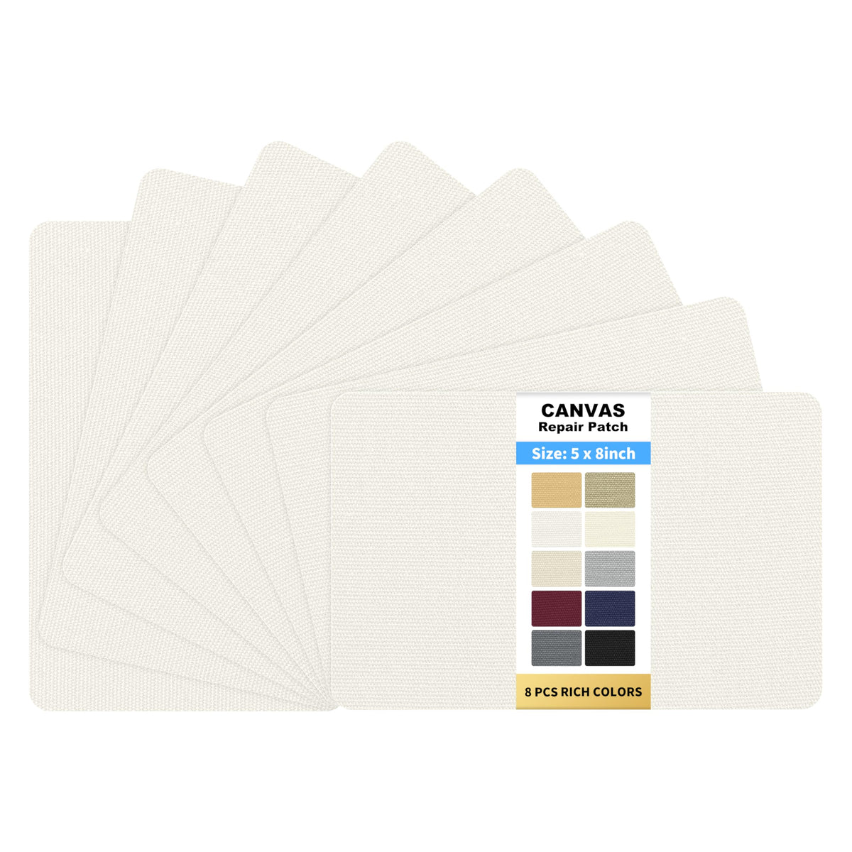 KING MOUNTAIN Canvas Repair Patch 5×8 Inch 8 Pcs Self-Adhesive Waterproof Fabric Patch for Sofas, Tents, Furniture,Tote Bags, Car Seats (Off White)