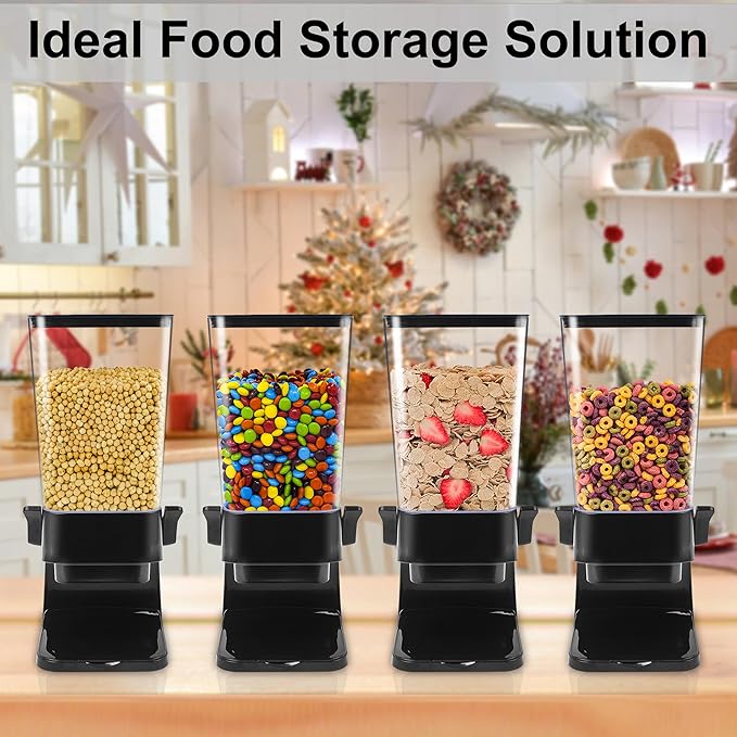 5L Cereal Dispenser Countertop with lids, Organization and Storage Containers for Kitchen and pantry, Rice Dispenser for food, Cereal, Beans, Nuts, Snack,Oatmeal, Dog Food, Bird Seed, Black, 1Pc