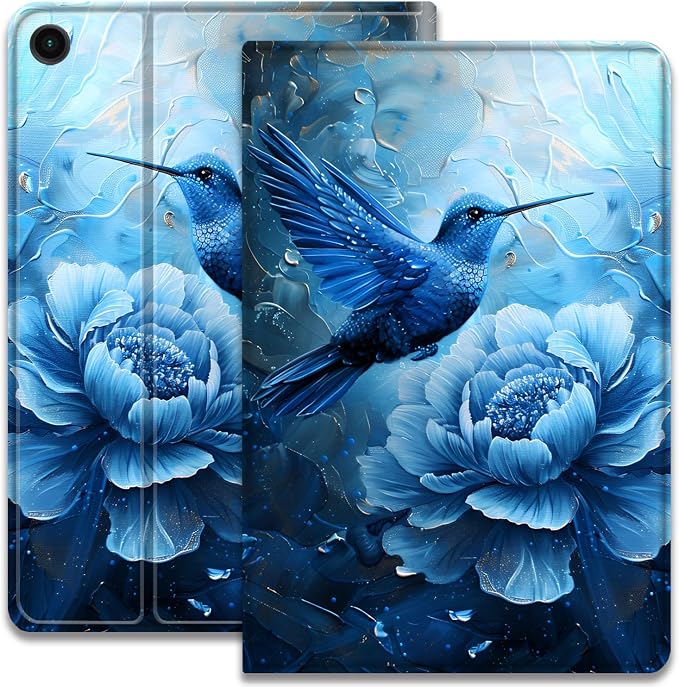 Case for Samsung Galaxy Tab A11 + Plus/A9 + Plus 11 Inch 2025/2023 Ultra-Thin Multi-Angle Protective Cover with Auto Sleep/Wake Black Cat and the Blue Flower