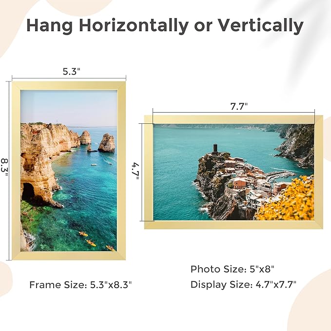 5x8 Metal Picture Frame - Gold Aluminum Photo Frames-Real Real Glass,Tabletop Display,Mounting Horizontally or Vertically Decor for Wall Gallery Poster Photo 5x8 Frames, Gold