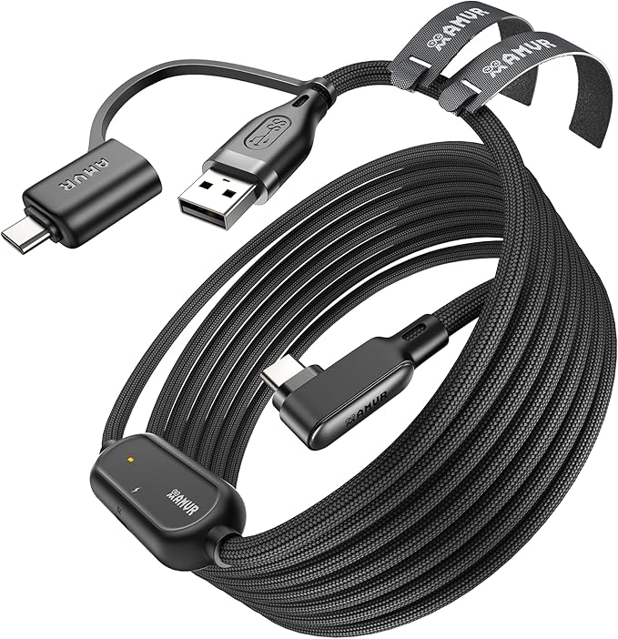 AMVR Link Cable with Charging 16FT Compatible with Meta Quest 3/3S/2/Pico 4 Accessories Nylon Braided Cable with USB 3.0 A to C Adapter for SteamVR/PCVR High-Speed Max 5Gbps Play While Charger