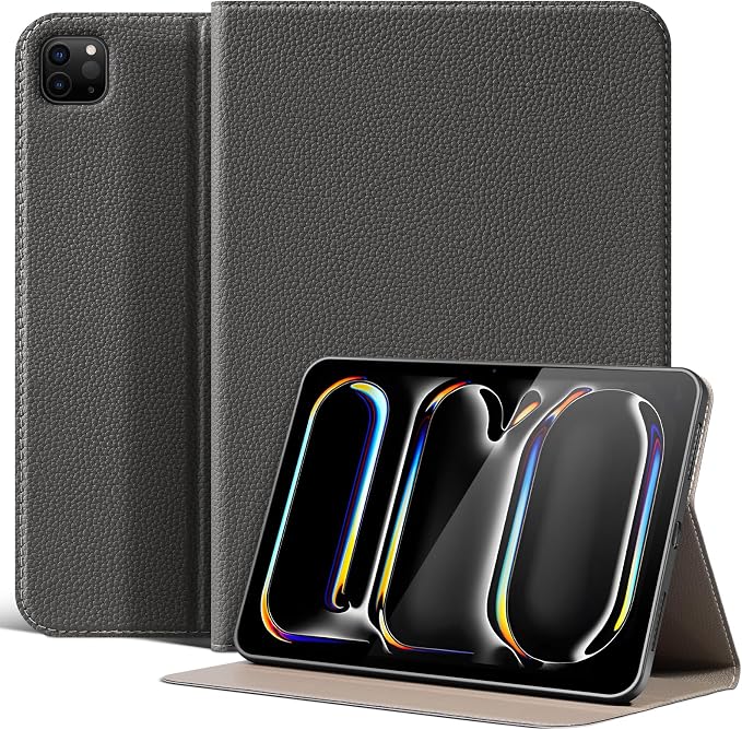 Microfiber Leather Case for iPad Pro 11 Inch (M4/M5) Black | 2024/2025 Auto Wake/Sleep slim Multiple Viewing Angles Shockproof Protective Stand