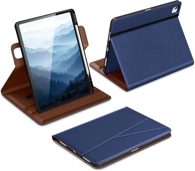 DTTO for iPad Air 13 Inch Case M4 / M3 / M2 (2026/2025/2024) 360 Degree Rotating Premium Leather Folio Stand Cover with Pencil Holder Brown