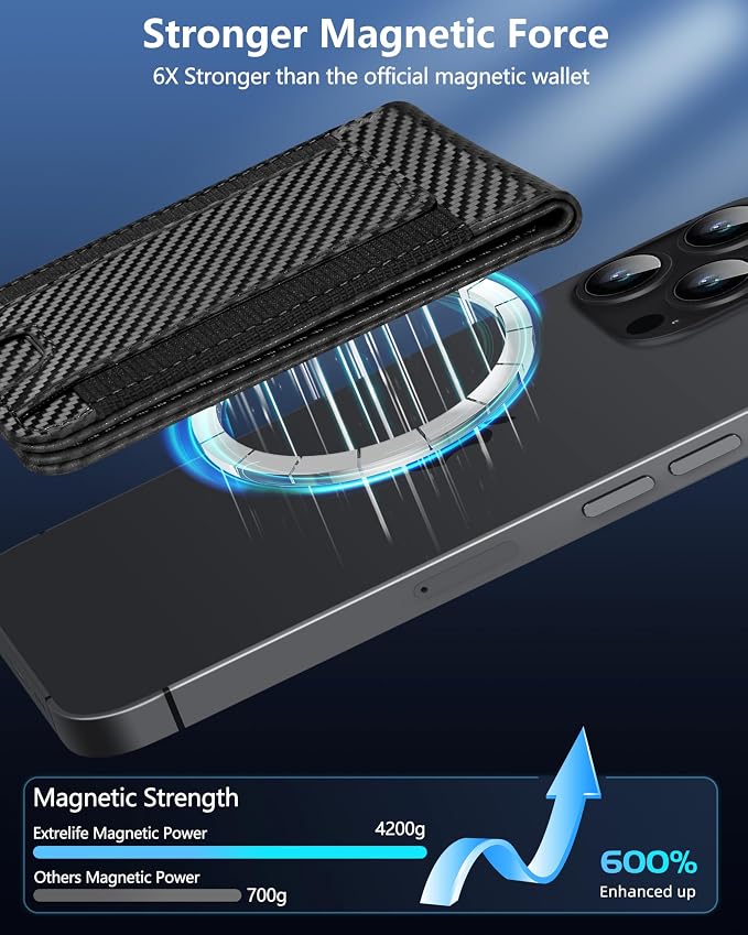 ExtreLife 2-in-1 Magsafe Wallet Adjustable Stand Open ID Window Magnetic Wallet for iPhone 17/16/15/14 Pro Max/14 Pro/14 Plus/13/12 Series 9 Cards Holder Vegan Leather Black