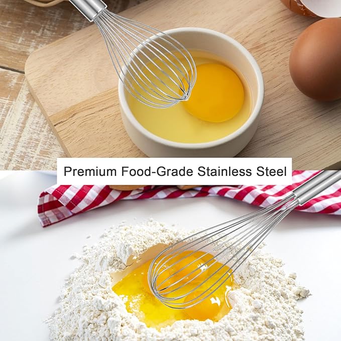 Kisuwye Metal Whisks for Cooking Stainless Steel Whisk Set 3 Pack Wisking Tool Balloon Wisk 8" 10" 12" Wire Whisk for Baking, Whisking, Mixing, Blending