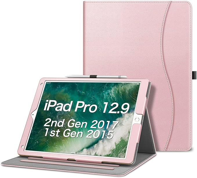 Fintie Multi-Angle Case 2017/2015 iPad Pro 12.9 inch (Old Model) 1st &amp 2nd Gen Case - [Corner Protection] Folio Stand Cover with Pencil Holder &amp Pocket Auto Wake/Sleep Blooming Hibiscus