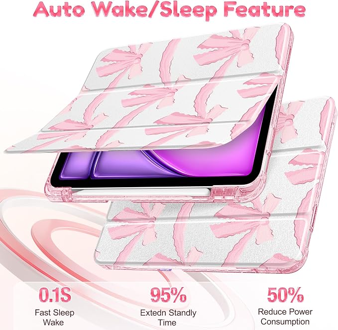 for iPad Air 11 inch M4/M3/M2 (2026/2025/2024) iPad Air 5th/4th Gen (2022/2020) 10.9 inch with Pencil Holder Glitter Clear Pretevtive Cover Auto Wake/Sleep Black Cartoon Stickers