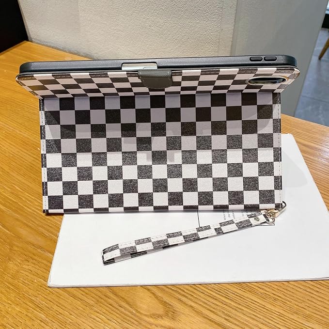 Checkered Case for iPad (A16) 11th Generation 11 Inch (2025) iPad 10th Generation 10.9 Inch (2022) with Pencil Holder (Black)
