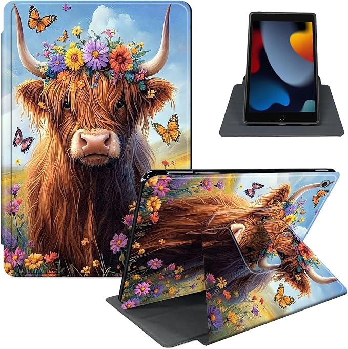 for iPad 11th Generation (A16 2025) 11 / iPad 10th Gen 10.9 2022 Case 360° Rotating PU Leather Stand Cover with Auto Sleep/Wake Shockproof TPU Backl Raccoon Perched
