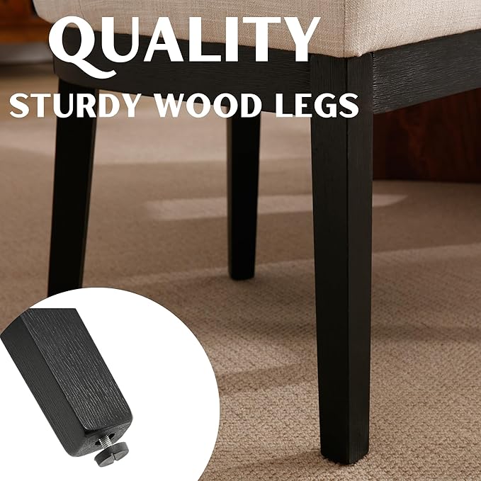 Modern Dining Chairs Set of 6 Comfortable Dining Room Chairs with Back, Linen Fabric Upholstered Kitchen Side Chairs with Black Wood Legs for Living Room, Beige