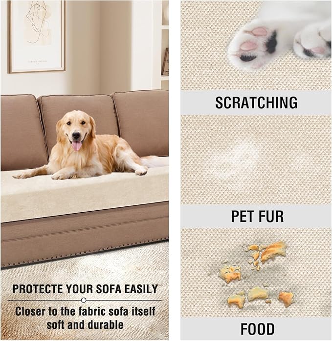 H.VERSAILTEX Stretch Chenille Couch Cover 2 Cushion Sofa Thick Slip Covers for Sofas/Couches 2 Cushions Non-Slip Couch Covers for Sofa Pets with Elastic Bottom(2 Seater Loveseat Cushion Cover,Beige)