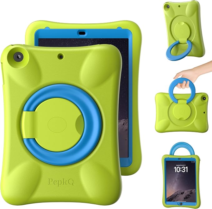 Pepkoo Case for iPad 9.7 Inch 5th/6th Gen &amp Air/Air 2 Shockproof Cover | EVA Shockproof Design with Adjustable Stand. Full-Body Coverage for Study Reading and Daily Use with Flexible Bracket.