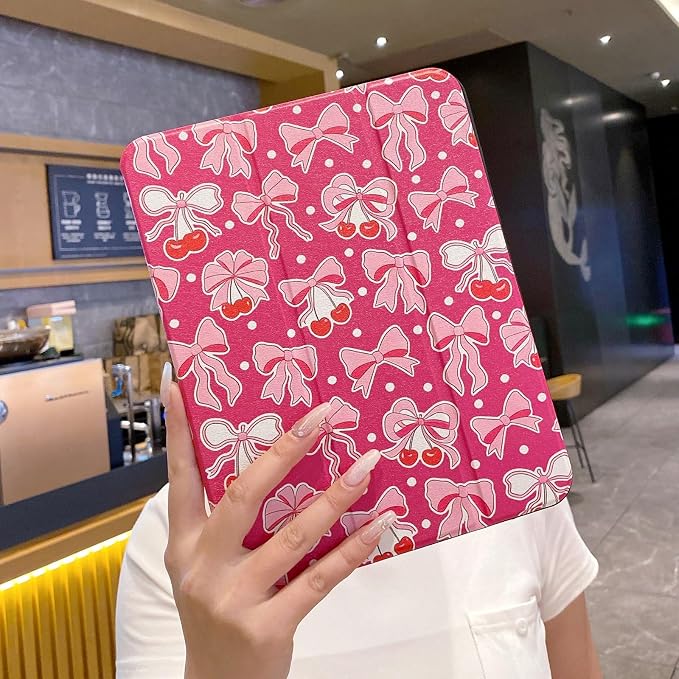 Tablet Case for iPad 11th A16 Generation 11 Inch 2025 / iPad 10th Generation 10.9 Inch 2022 Trifold Stand Smart Protective Cover Soft TPU Back Auto Wake &amp Sleep(Hot Pink Bow)