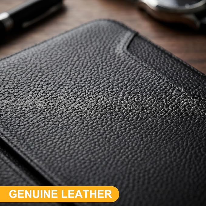 Case for iPad Air 11 M4/M3/M2 5th/4th Gen 10.9 Black | Genuine Leather Pencil Holder Magnetic Closure Smart Cover Auto Wake/Sleep Adjustable Stand