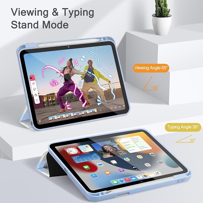 Tuiklol for iPad 10.2 inch 9th / 8th / 7th Gen 2021 2020 2019 Release Case | Built in Pencil Holder - TPU Protection Trifold Stand Stand Clear Back Tablet Cover With Auto Wake/Sleep Blue berries
