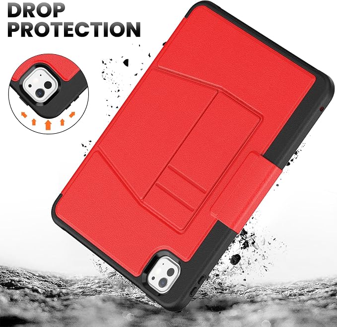 for iPad Pro 11 inch Protective Case M5 2025/M4 2024: Heavy Duty Shockproof Case with Pencil Holder - 360°Rotating Handle/Stand - Screen Protector - Shoulder Strap Black/Sky Blue