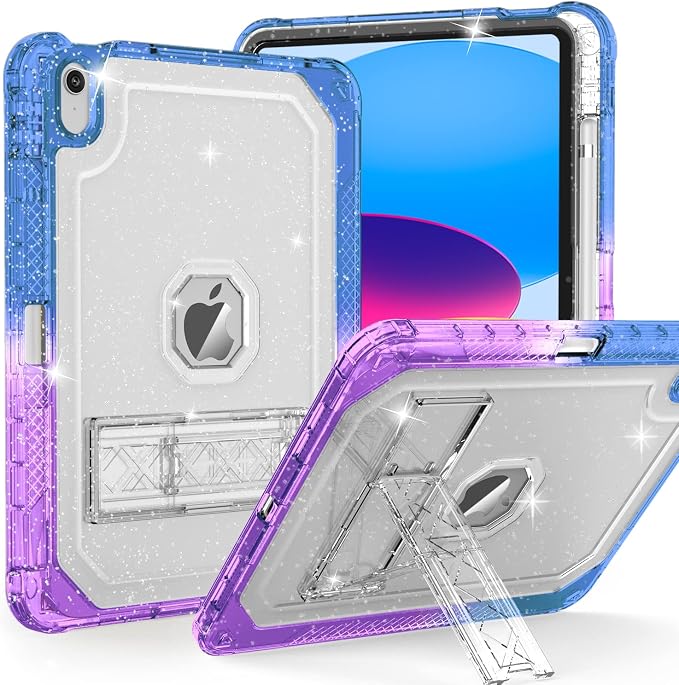 ZoneFoker Case for iPad 11-inch (A16) 2025 / iPad 10th Gen 10.9 inch 2022 Heavy Duty Shockproof Rugged Protective with Pencil Holder 11th / 10th Translucent Cover with Kickstand
