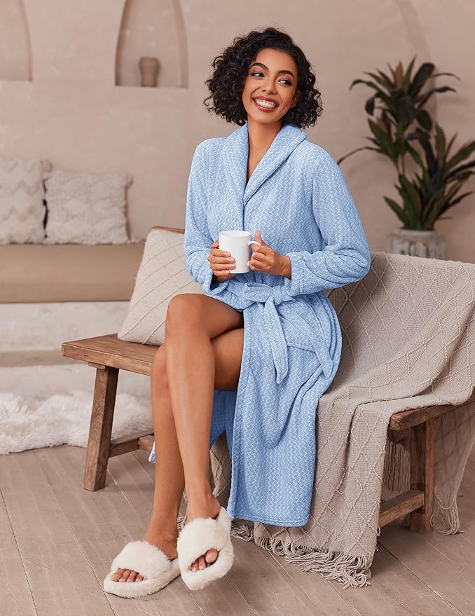 Ekouaer Women's Robe Plush Soft Long Bathrobe Cozy Warm Shawl Collar Spa Robe with Pockets