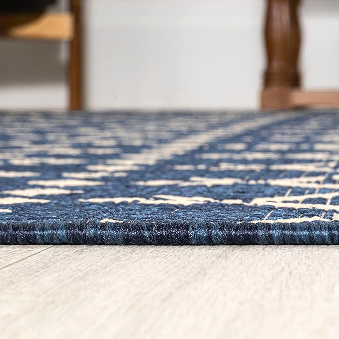 JONATHAN Y SMB108K-4R Ourika Moroccan Geometric Textured Weave Navy/Beige 4' Round Indoor/Outdoor Area Rug, Pet Friendly, Non-Shedding, Stain Resistant, Easy-Cleaning for Backyard, Patio, Porch