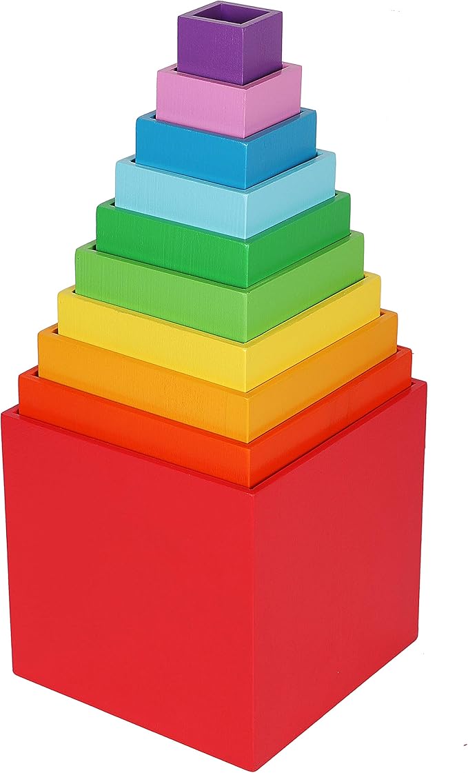 TOWO Wooden Stacking Boxes Rainbow Colours-Nesting and Sorting Cups Blocks for Toddlers-Stacking Cubes Educational Learning Toys for 2 Years Old Montessori Materials