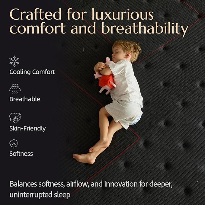 Aura Queen Mattress - 12 Inch Hybrid Mattresses Queen Size in a Box - Medium Firm Colchones Queen Cooling Gel Memory Foam & Pocket Coils for Pressure Relief - Motion Isolation - Black