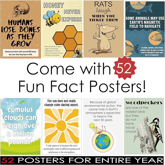 1step2dream Funny Science Posters for Elementary Classroom - Weird Educational Bulletin Board Decor with Amazing Facts - Inspire Students with Thought Provoking STEM Displays