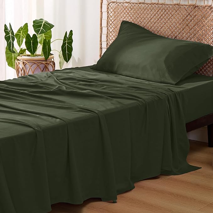 Bedsure Cooling Sheets Twin, Rayon Derived from Bamboo, Breathable & Soft Twin Sheets Set, Deep Pocket Up to 16 Inches, Hotel Luxury Silky Bedding for Hot Sleepers, Olive Green