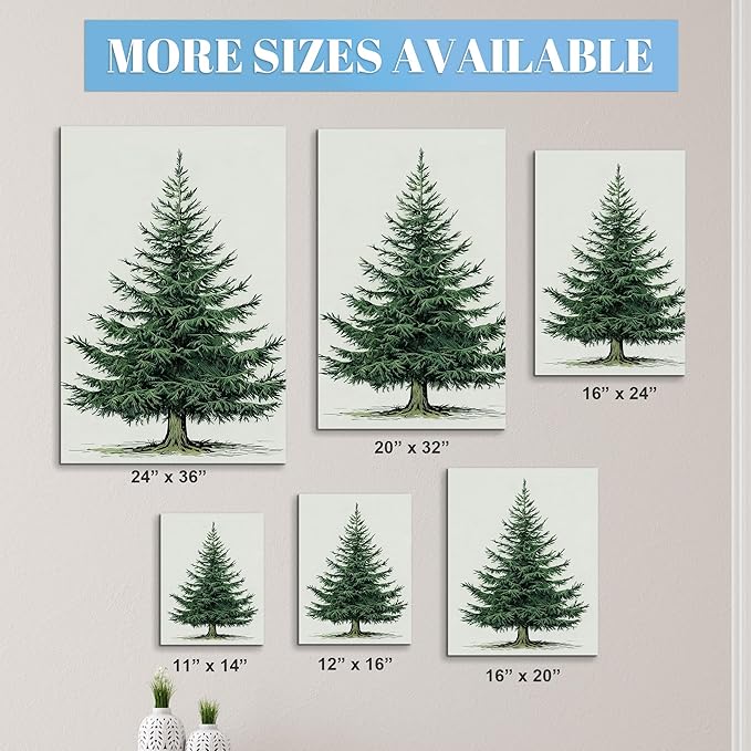 Framed Christmas Pictures Wall Decor,Vintage Pine Tree Prints,Winter Christmas Canvas Wall Art Decoration for Bedroom Bathroom Living Room Rustic Xmas Holiday Gifts (Christmas Tree 5, 12'' X 16'')